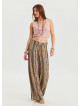 High Waist Loose Cut Khaki Palazzo Trousers 4537